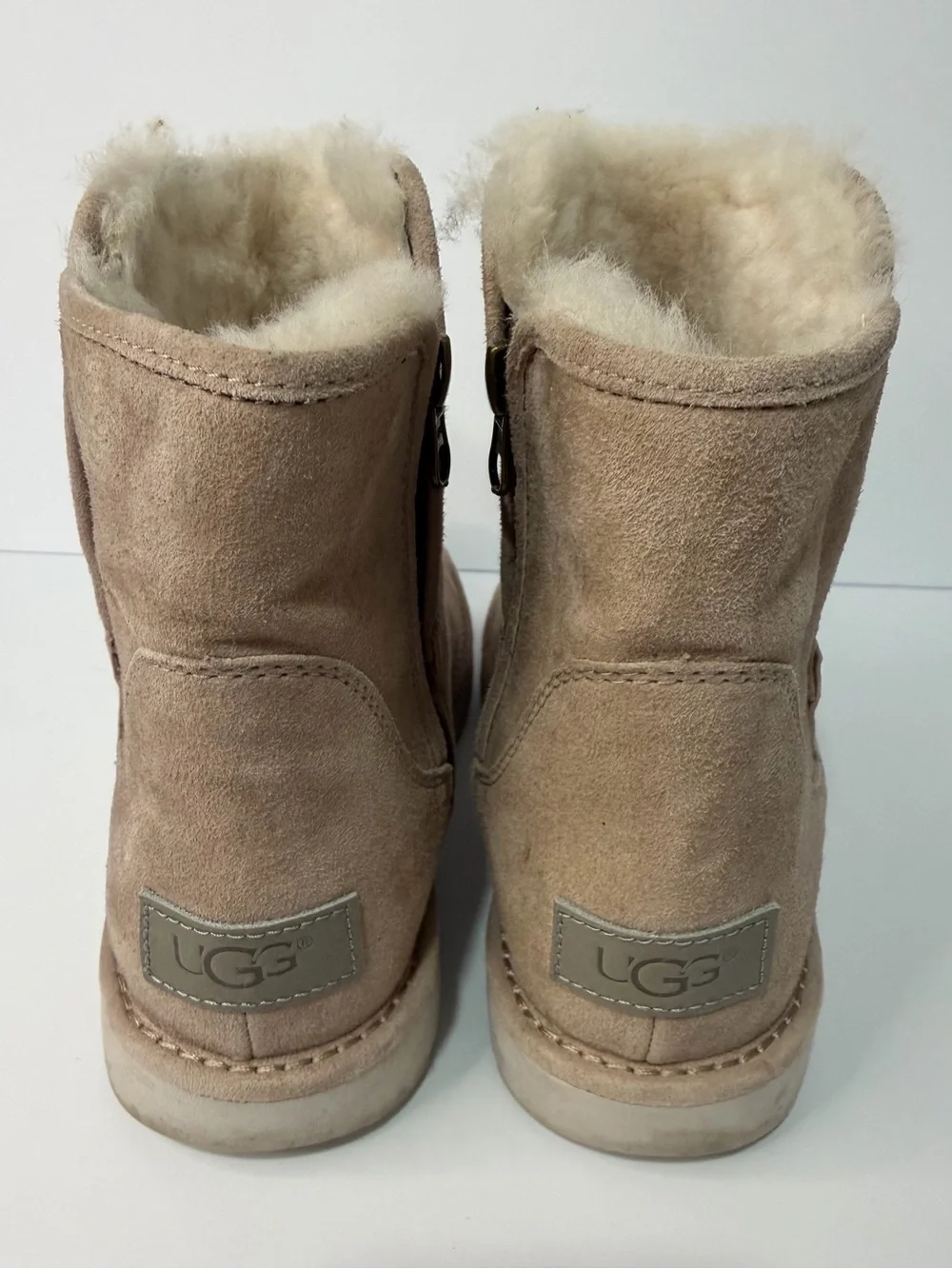UGG Women’s Suede Shearling-Lined Ankle Boots in Taupe